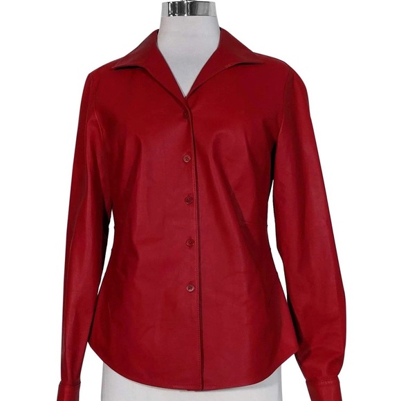 Lafayette 148 Dark Red Maroon 3/4 Sleeve Button Down Blouse Sparkle Beads Monili - Picture 1 of 8